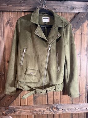 Noisy May Olive Green Suede Moto Jacket